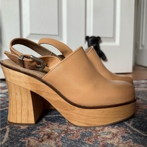 Free People Mallory Clog Mule Ankle Strap 4" Stacked Heel Mules Size 38/7.5